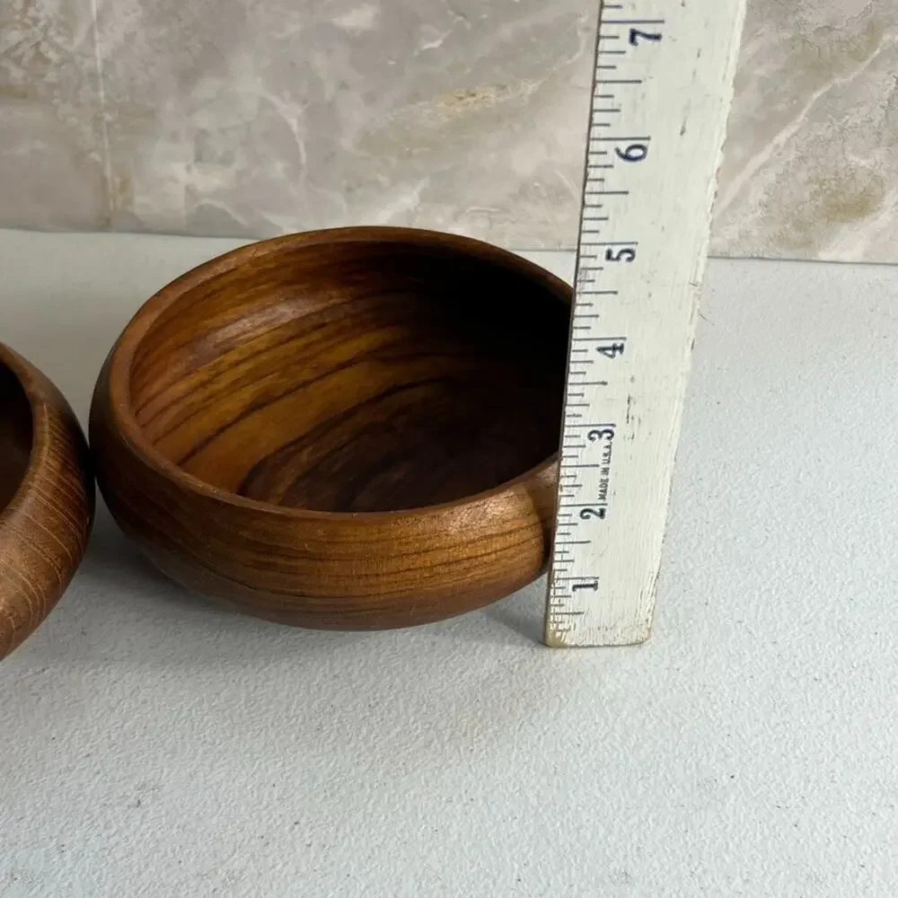 Solid Wood Bowl Hand Turned Decor Teak Wood 5.5